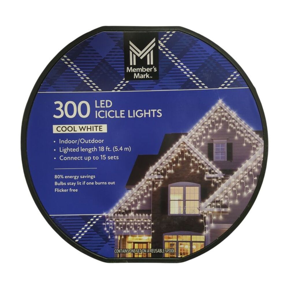 Member's Mark LED Icicle Lights, 18ft Lighted Length, 300ct - Cool White